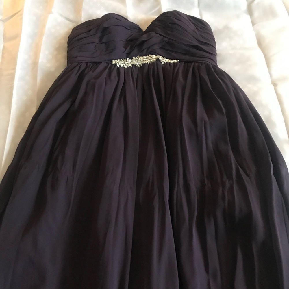 Purple Bill Levkoff long bridesmaid dress